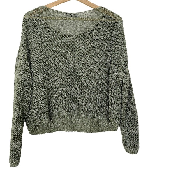 Zara Cropped Open Knit Metallic Fiber Scoop Neck Pullover Sweater - Picture 6 of 8